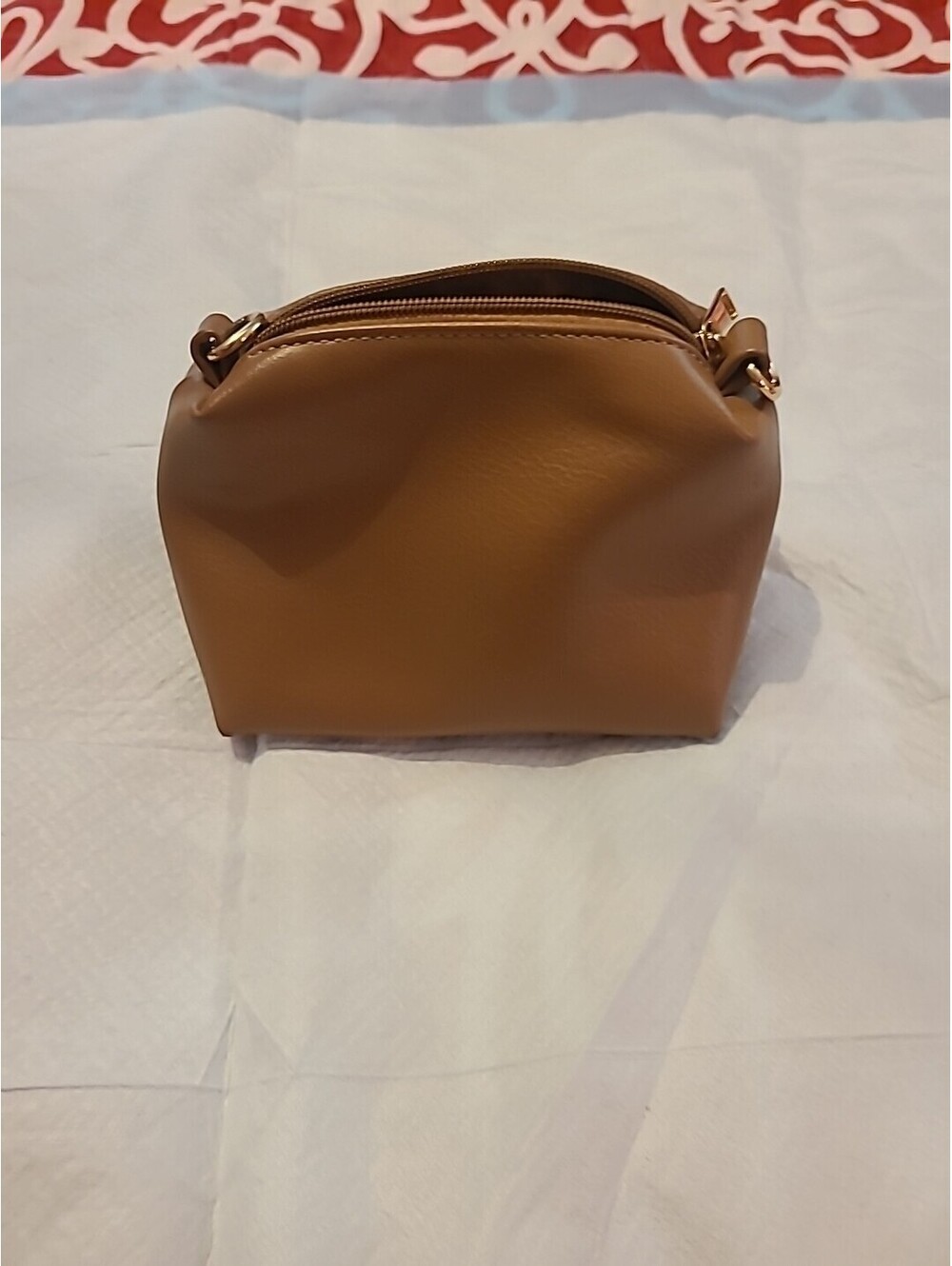 Anthropologie Vegan Leather Cosmetic Bag Zip Pouch Classic Brown W/ Free Strap